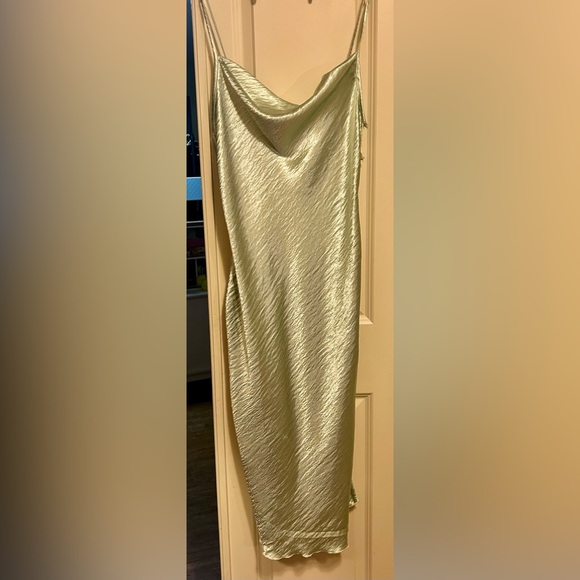 BEBE HAMMERED SATIN SLIPDRESS IN SAGE - Picture 4 of 8